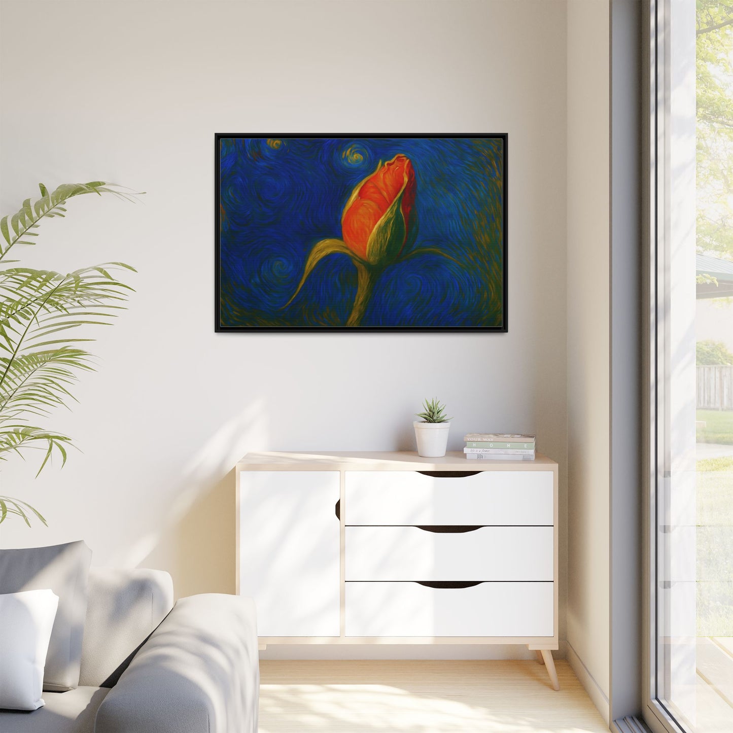 Red Rose Bud Painting Canvas Framed | Matte Wall Art - TRV