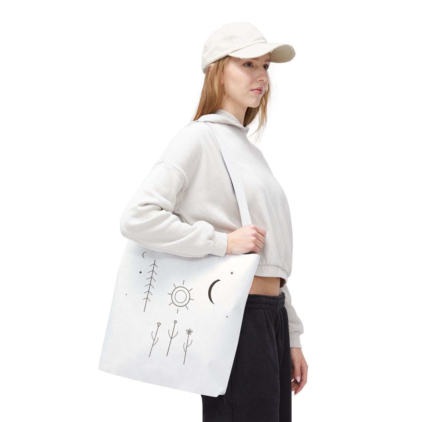 Minimal Moon and Sun Botanical Tote | Celestial Line Art Bag
