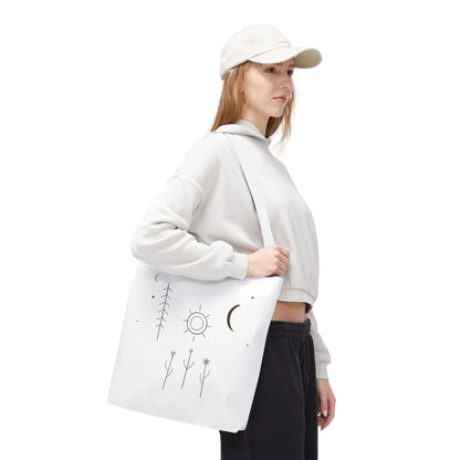 Minimal Moon and Sun Botanical Tote | Celestial Line Art Bag