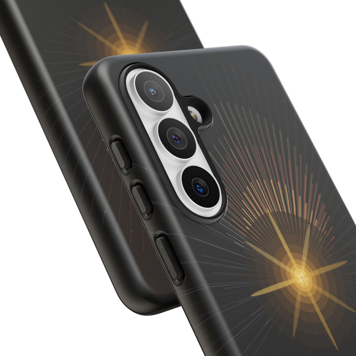 Tough Cases - Radiant Star Phone Case, Protective Black Shockproof Cover with Golden Light Design