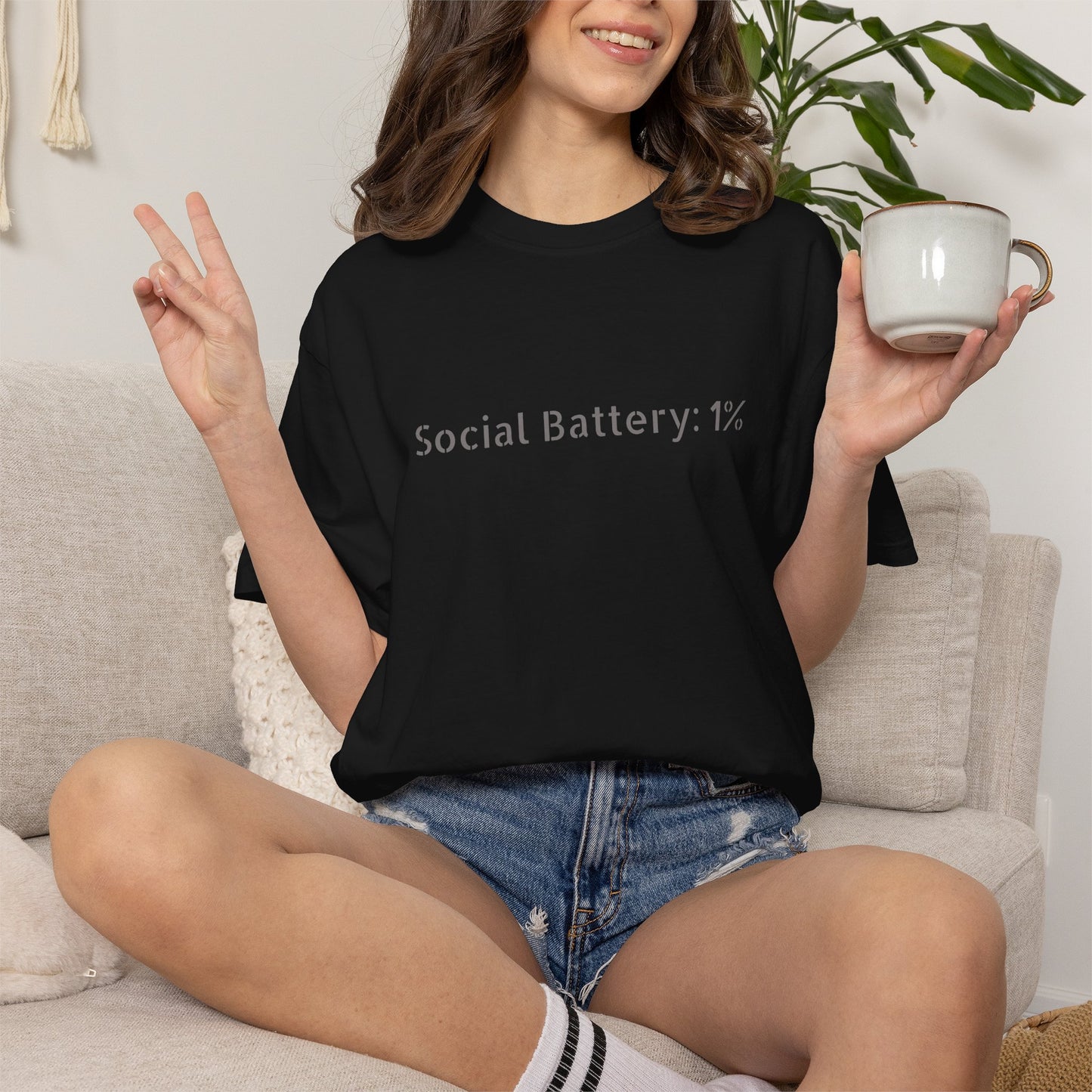 Social Battery 1% T-shirt | Introvert Funny Text Tee