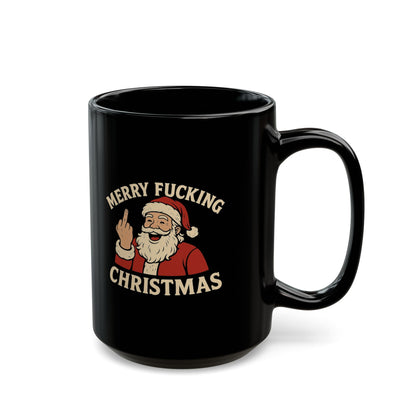 Irreverent Merry Christmas Mug — Funny Santa Coffee Mug (Black, 11/15oz)