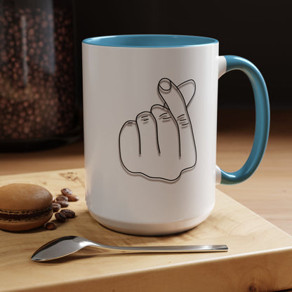 K-Pop Accent Mug - Love Gesture Design (11oz, 15oz), Korean Pop Coffee Cup, K-Pop Lover Gift, Cute Drinkware, Unique Mug