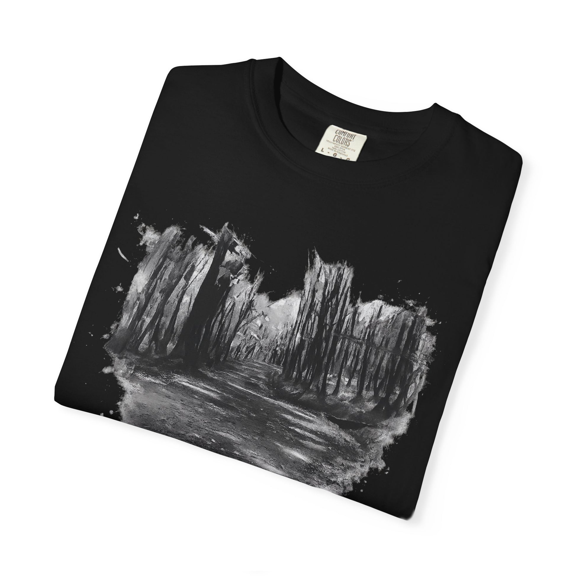 Artistic Forest Scene T-shirt | Nature Lover Gift, Outdoor Adventure Tee, Eco-Friendly Fashion, Vintage Inspired Clothing, Unisex Gift - TRV