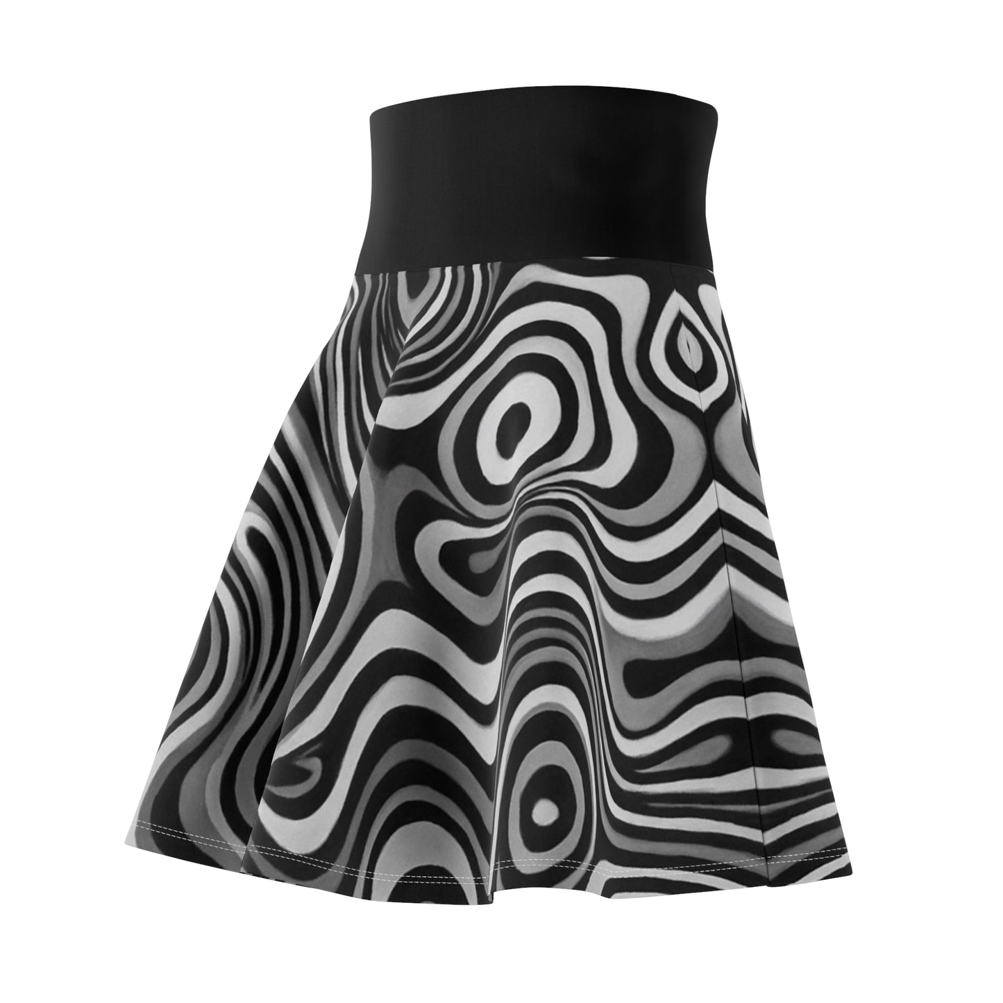 Chic Black and White Swirl Women's Skater Skirt, Trendy Casual Wear, Stylish Dance Skirt, Perfect for Parties, Warp Print Fashion - TRV