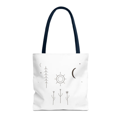 Minimal Moon and Sun Botanical Tote | Celestial Line Art Bag