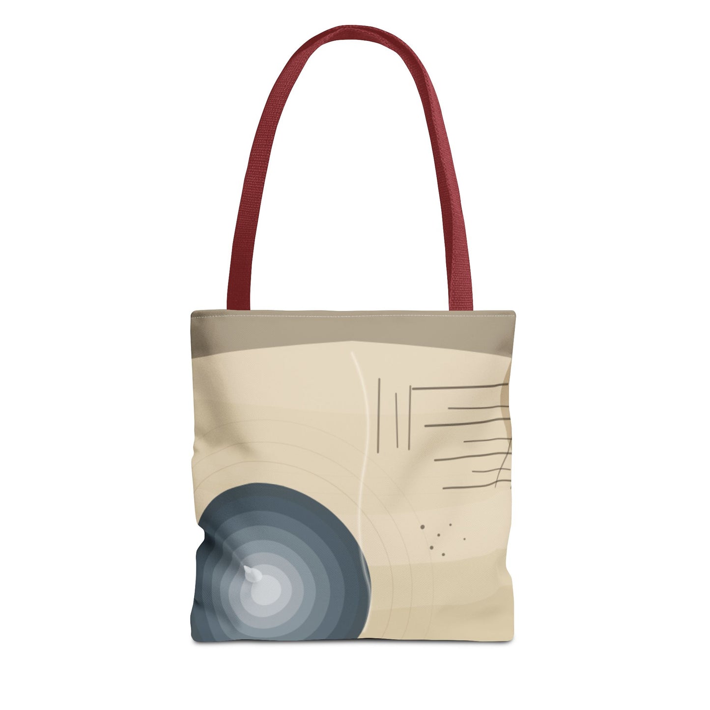 Abstract neutral waves tote bag with geometric circle pattern, featuring a stylish and spacious design by Printify for everyday use.
