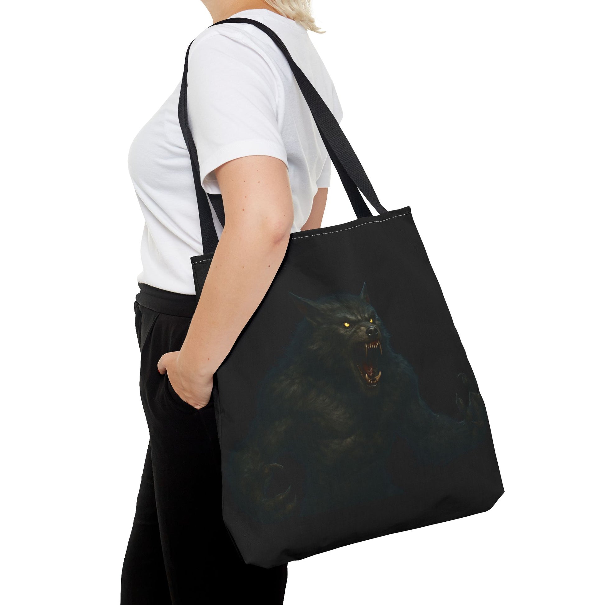 Fierce Werewolf Tote Bag, Halloween Accessories, Dark Art Tote, Animal Lover Gift, Geeky Shopping Bag - TRV