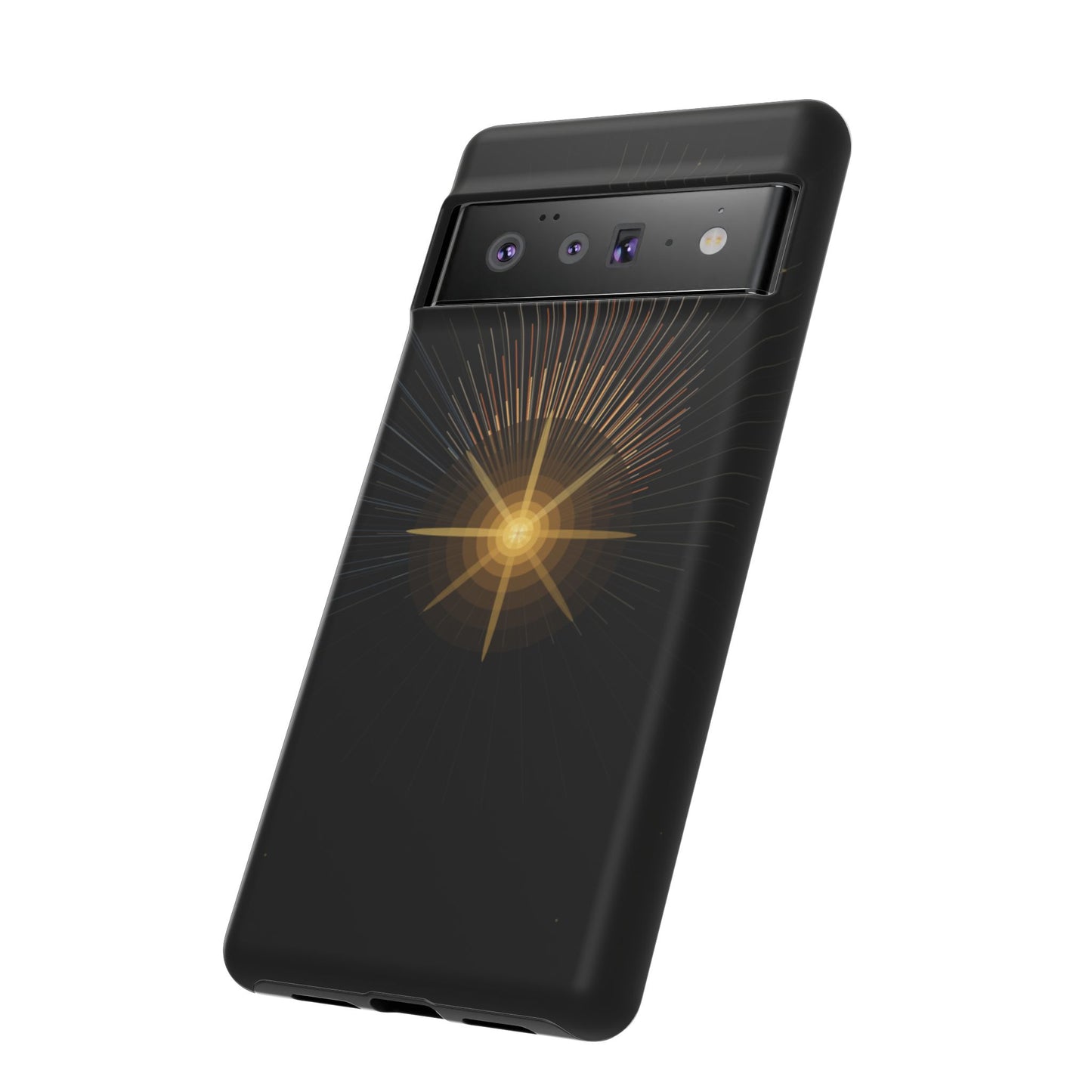 Tough Cases - Radiant Star Phone Case, Protective Black Shockproof Cover with Golden Light Design