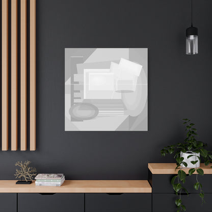Abstract geometric collage printed on matte canvas by Printify, featuring vibrant shapes and modern art design.
