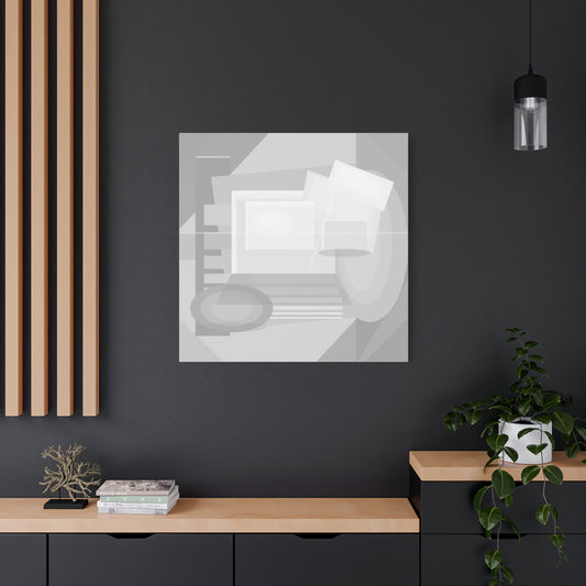 Abstract geometric collage printed on matte canvas by Printify, featuring vibrant shapes and modern art design.