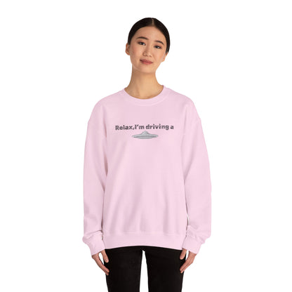 Relaxing UFO Driving Sweatshirt, Funny Gift for UFO Lovers, Unisex Crewneck Pullover, Casual Wear, Space Enthusiast Apparel