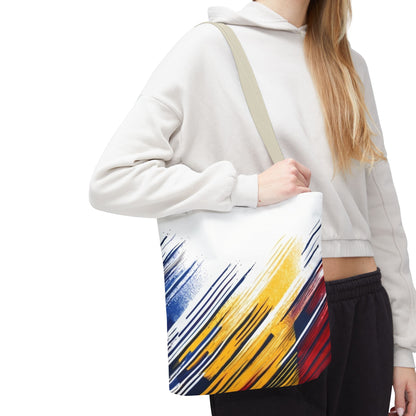 Abstract Brushstroke Tote Bag - Bold Red, Yellow & Blue All-Over Print