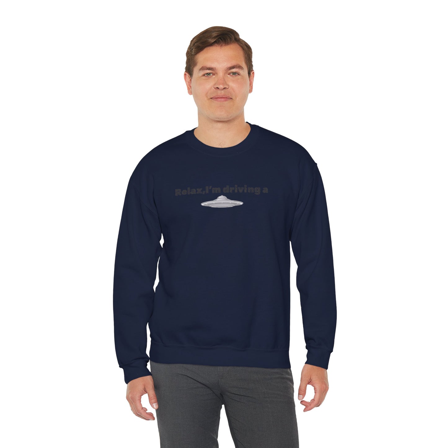 Relaxing UFO Driving Sweatshirt, Funny Gift for UFO Lovers, Unisex Crewneck Pullover, Casual Wear, Space Enthusiast Apparel