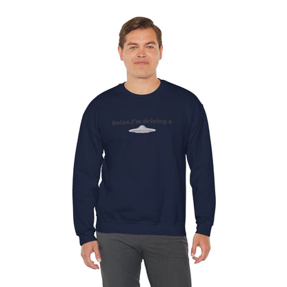 Relaxing UFO Driving Sweatshirt, Funny Gift for UFO Lovers, Unisex Crewneck Pullover, Casual Wear, Space Enthusiast Apparel