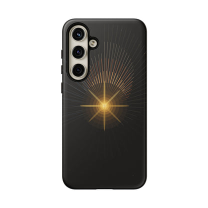 Tough Cases - Radiant Star Phone Case, Protective Black Shockproof Cover with Golden Light Design