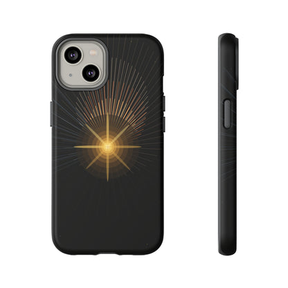 Tough Cases - Radiant Star Phone Case, Protective Black Shockproof Cover with Golden Light Design