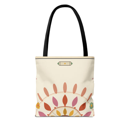 Boho Floral Mandala Tote Bag | Pastel Sunburst Pattern