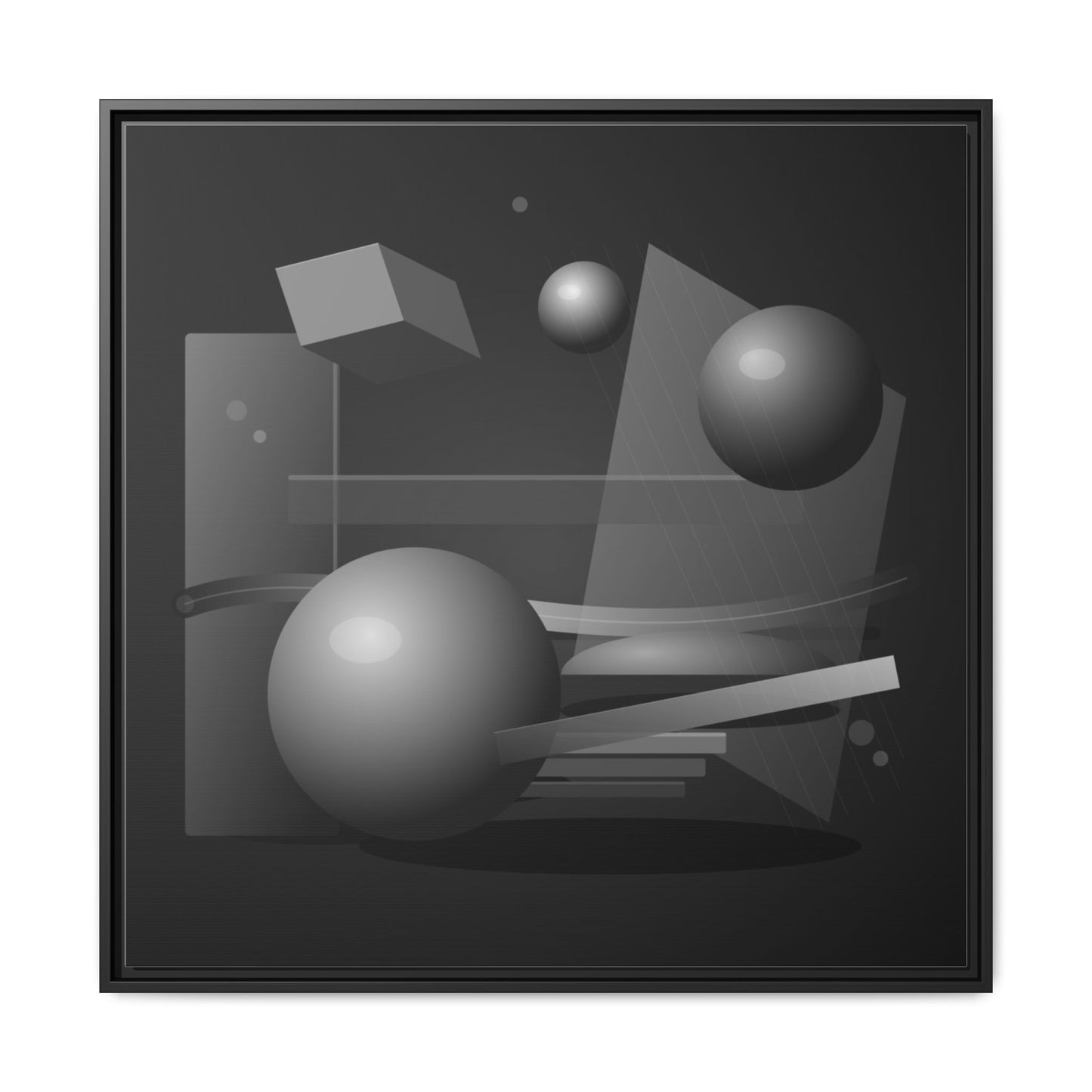 Monochrome Geometric Spheres Canvas Framed Wall Art | Matte Print