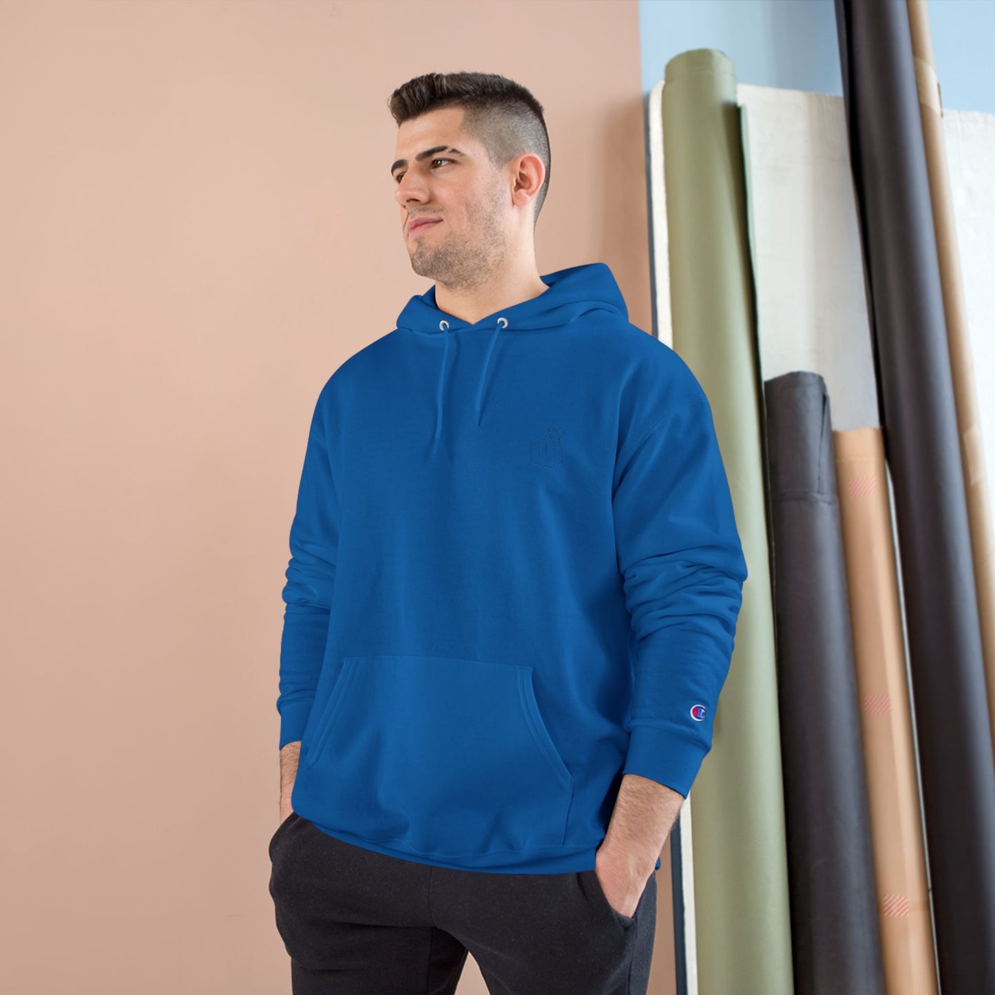 Champion Hoodie with Korean Finger Heart Graphic – Minimal White Pullover