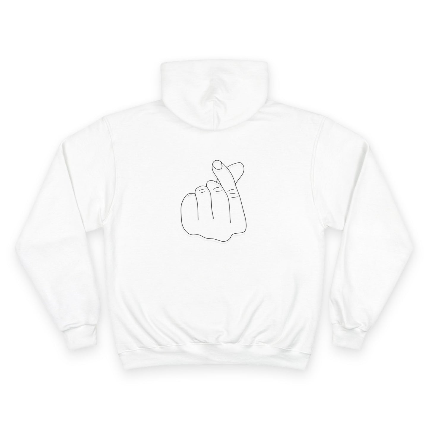 Champion Hoodie with Korean Finger Heart Graphic – Minimal White Pullover