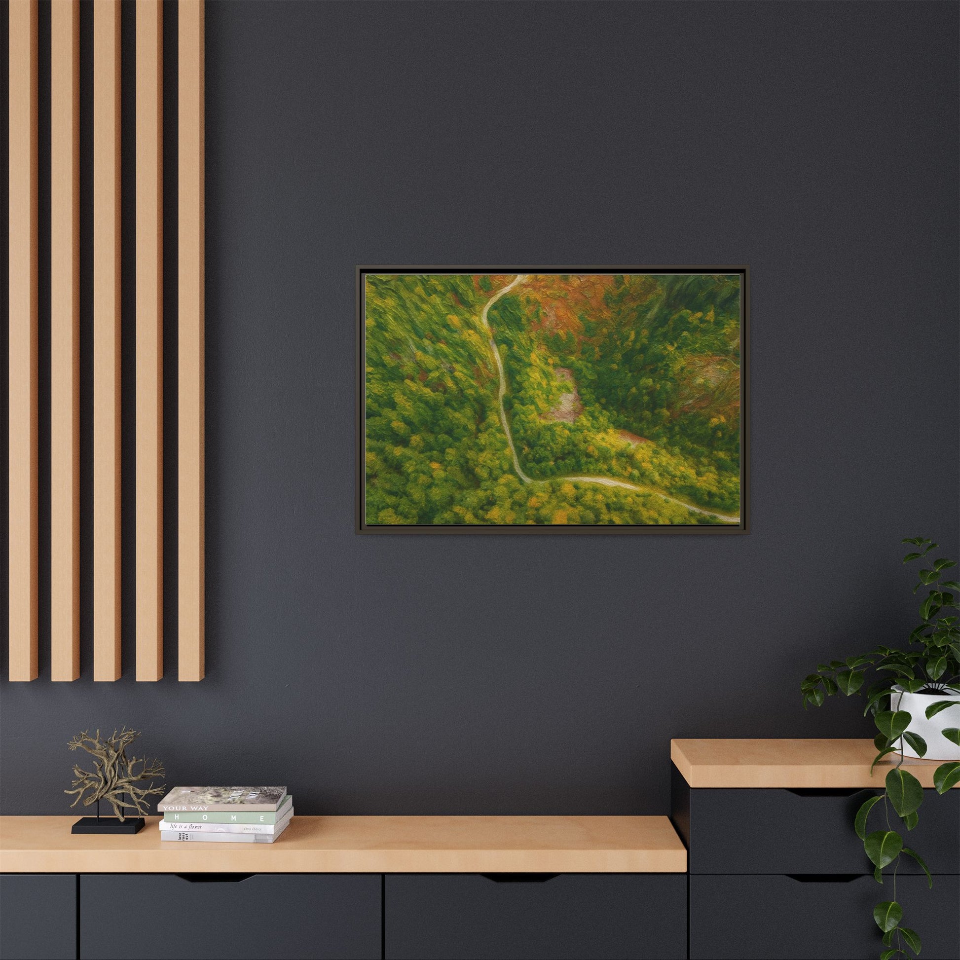 Framed Nature Canvas Art Print, Vibrant Forest Wall Decor, Abstract Landscape Artwork, Home Decoration, Gift for Nature Lovers - TRV