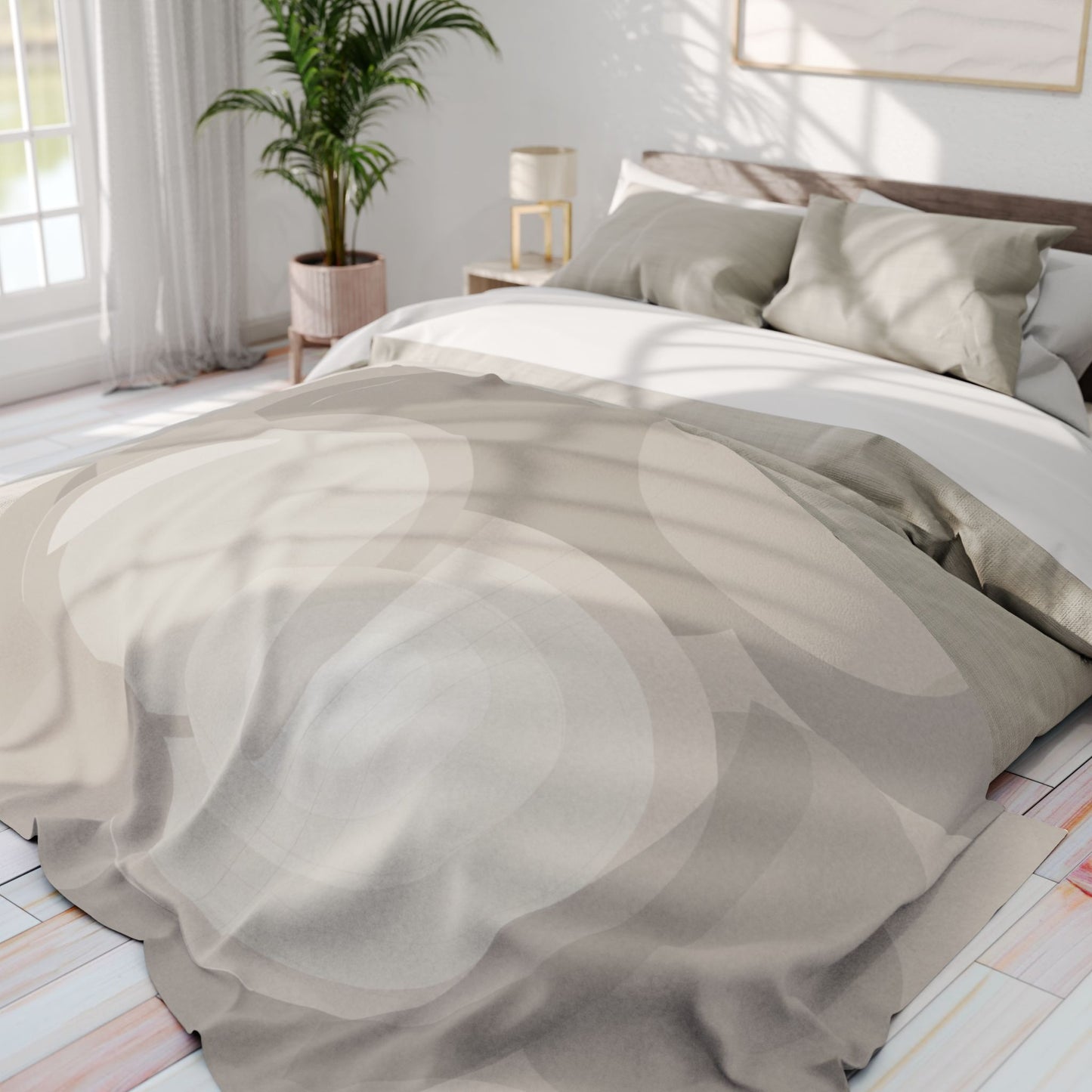 Abstract neutral swirls Arctic fleece blanket from Printify featuring modern minimal design, perfect for cozy home decor.