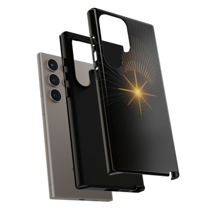 Tough Cases - Radiant Star Phone Case, Protective Black Shockproof Cover with Golden Light Design