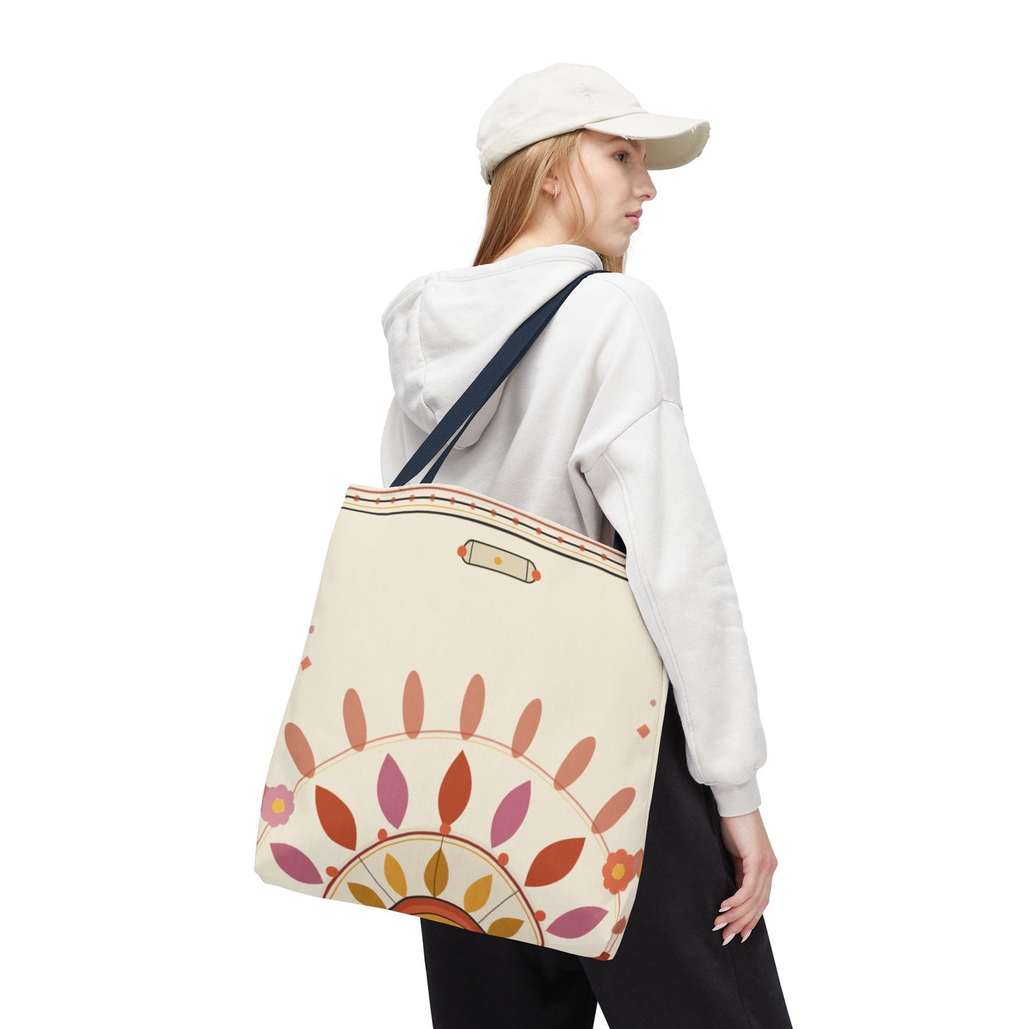Boho Floral Mandala Tote Bag | Pastel Sunburst Pattern