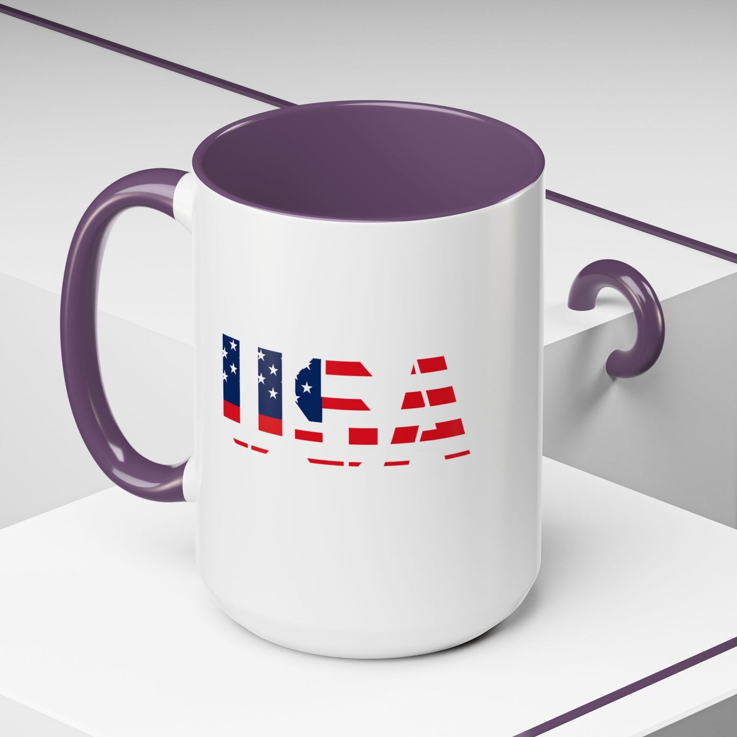 USA Flag Accent Coffee Mug — Patriotic 11/15oz Ceramic Coffee Cup