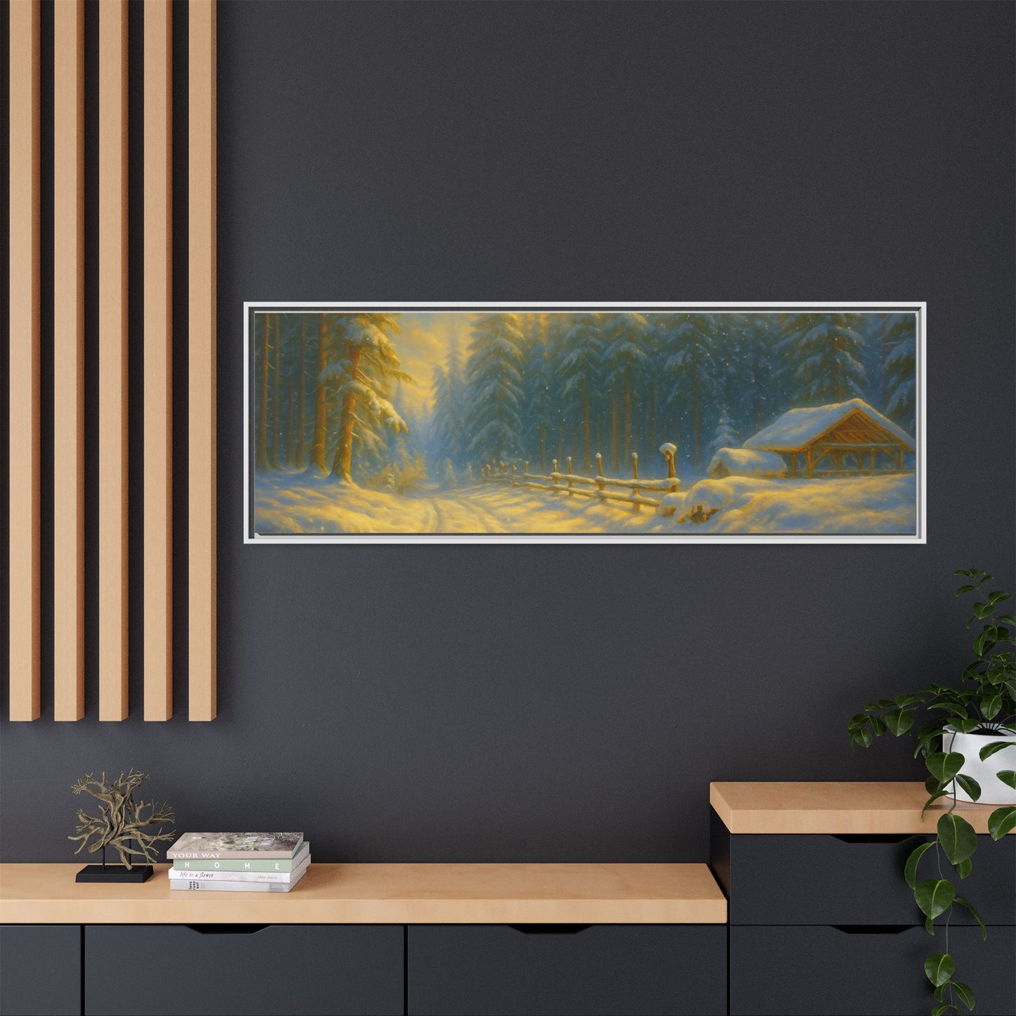 Wall Art Print, Winter Cabin Decor, Nature Scene, Holiday Gift, Cabin Vibes, Christmas Decoration, Matte Canvas, Framed - TRV