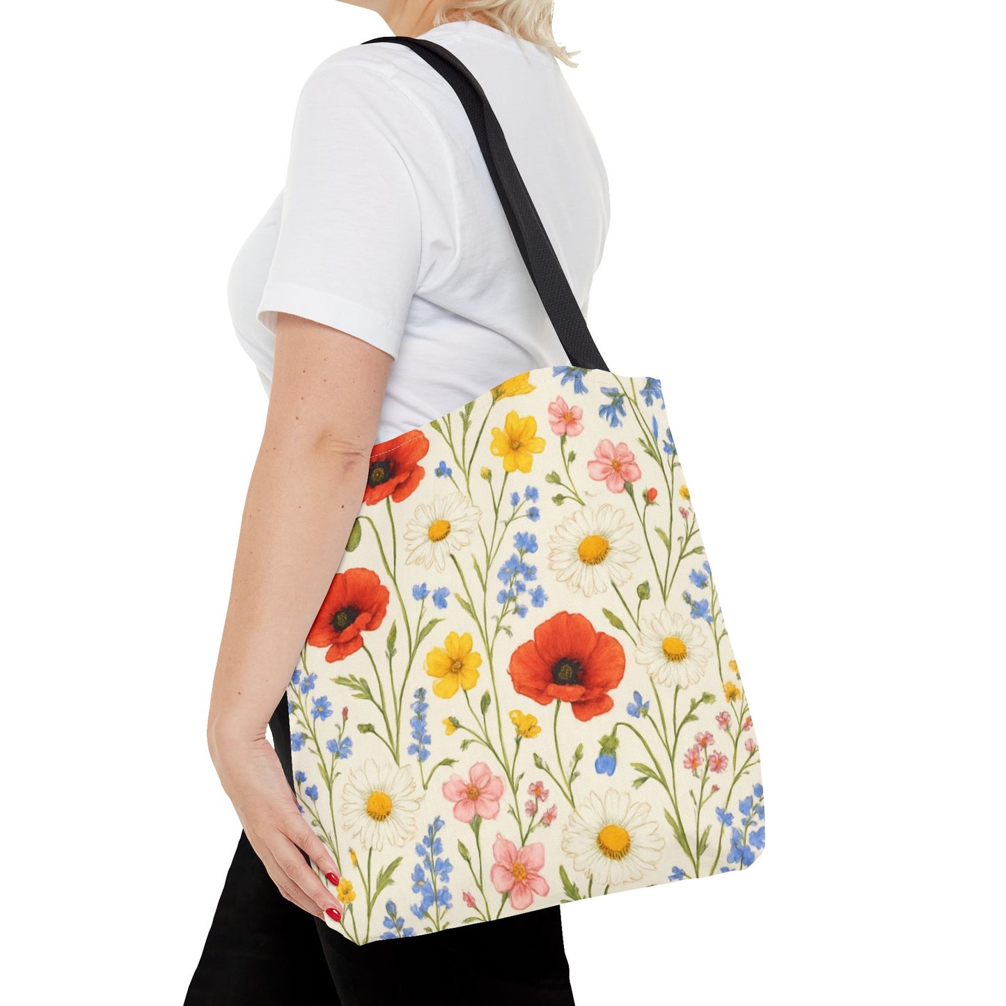 Wildflower Poppy Print Tote Bag | Floral All-Over Pattern