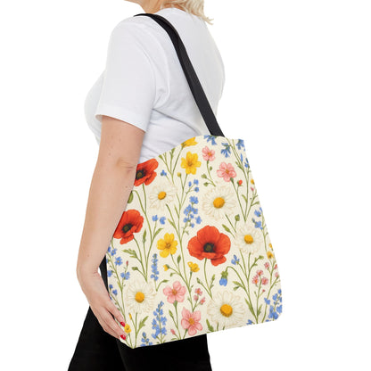 Wildflower Poppy Print Tote Bag | Floral All-Over Pattern