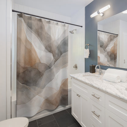 Abstract Watercolor Waves Shower Curtain | Neutral Brown Gray Bathroom Décor