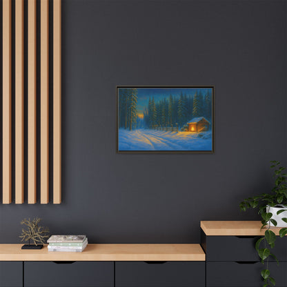 Framed Winter Landscape Canvas, Cozy Cabin Art, Christmas Decor, Winter Home Decor, Holiday Gift, Wall Art - TRV