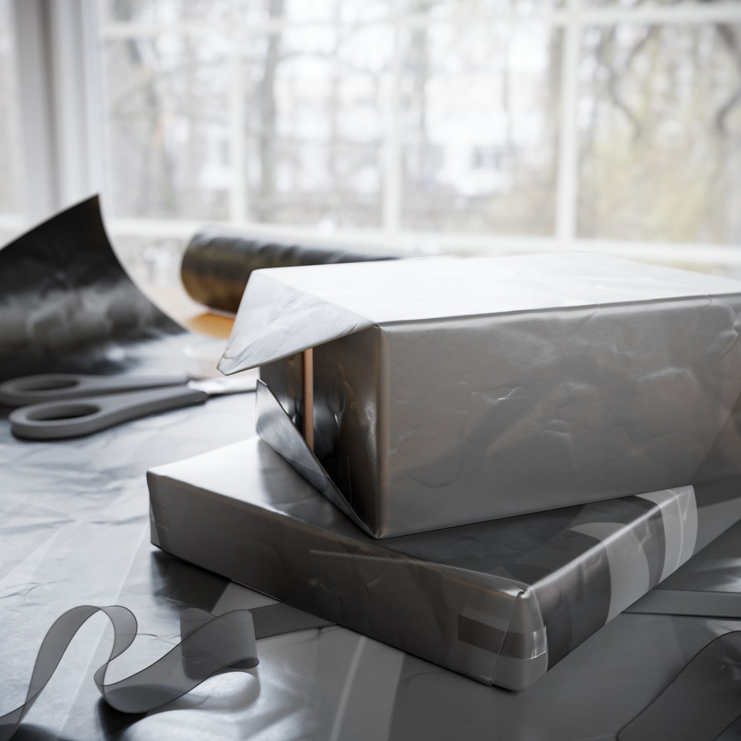 Geometric Shapes Black & Gray Wrapping Paper | Gift Wrap Roll