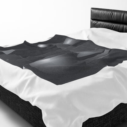 Velveteen plush blanket featuring 3D geometric spheres and abstract cube and sphere patterns in all-over print by Printify.