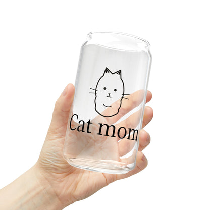 Cat Mom Sipper Glass - 16oz Cute Cat Lover Tumbler with Straw