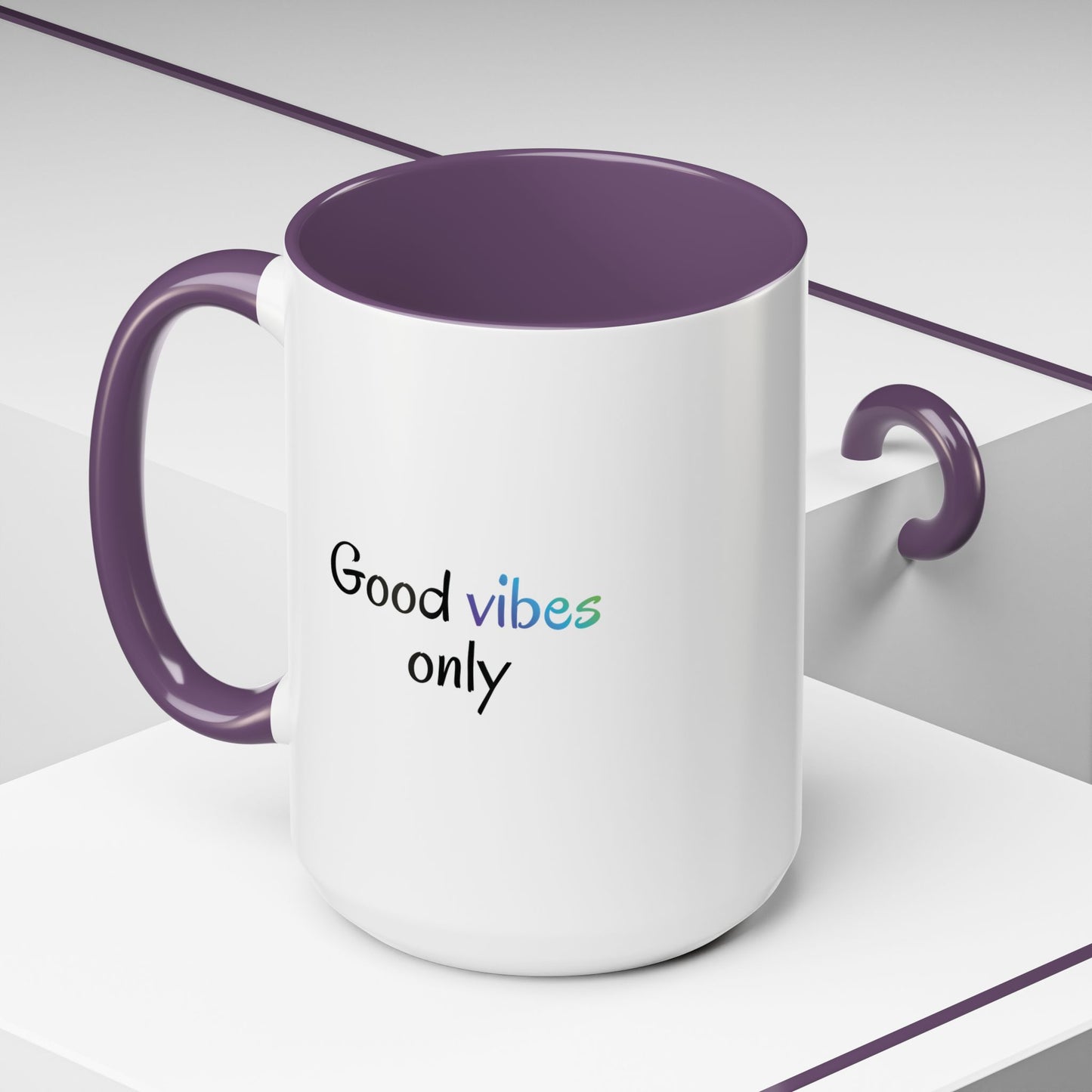 Good Vibes Only Accent Coffee Mug - Positive Energy 11 & 15oz Cup for Happiness, Inspirational Gift, Morning Motivation, Ceramic Tea Cup,