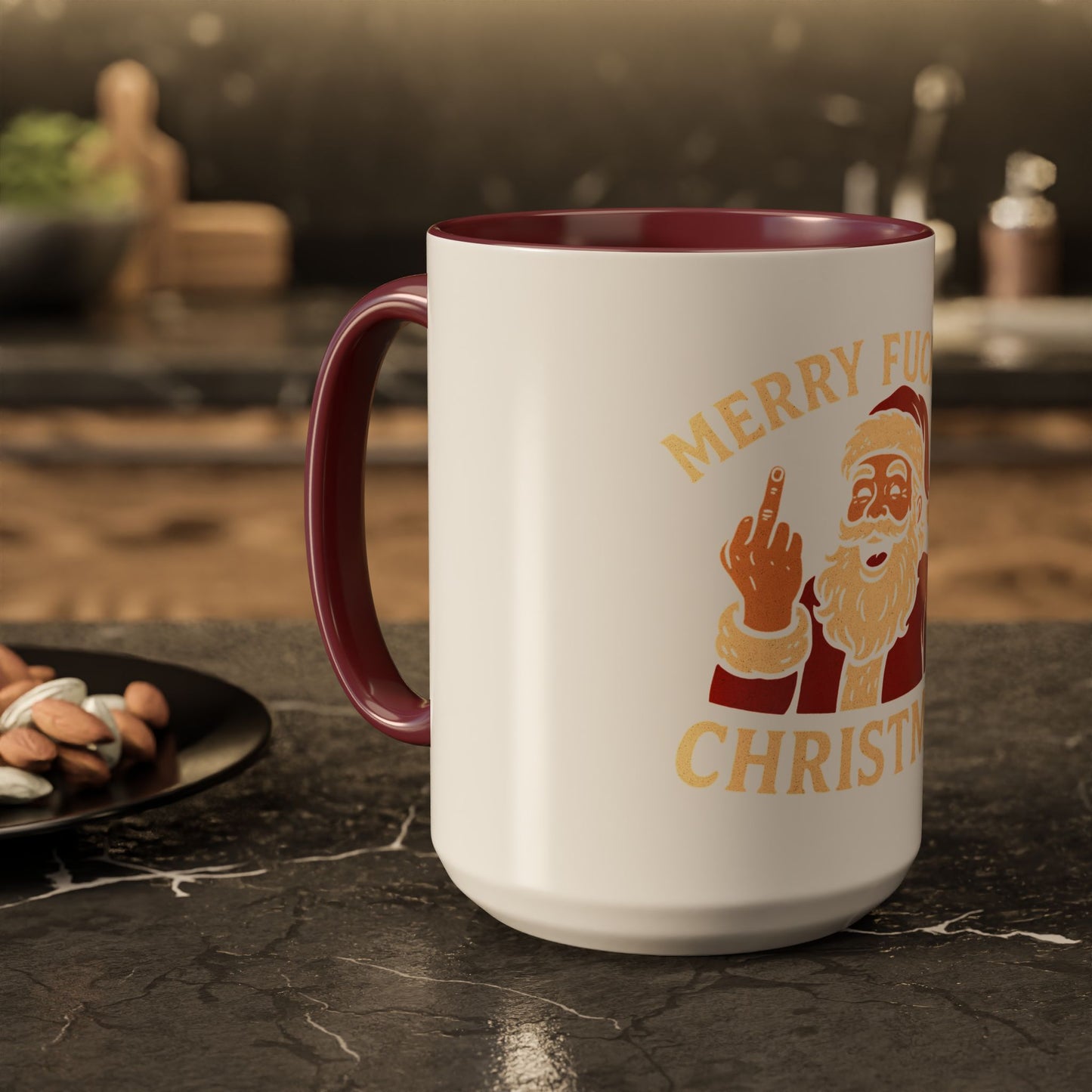 Irreverent Merry Christmas Mug — Funny Santa Middle Finger Coffee Cup (11oz & 15oz)