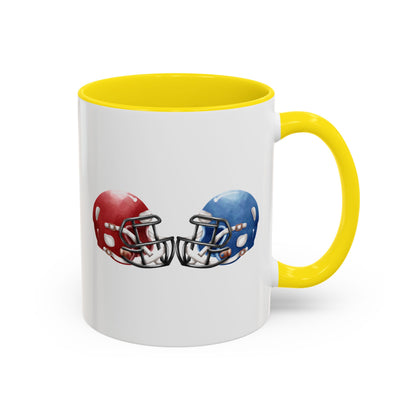 Football Helmet Coffee Mug — Red vs Blue Rivalry Accent Mug (11/15oz)