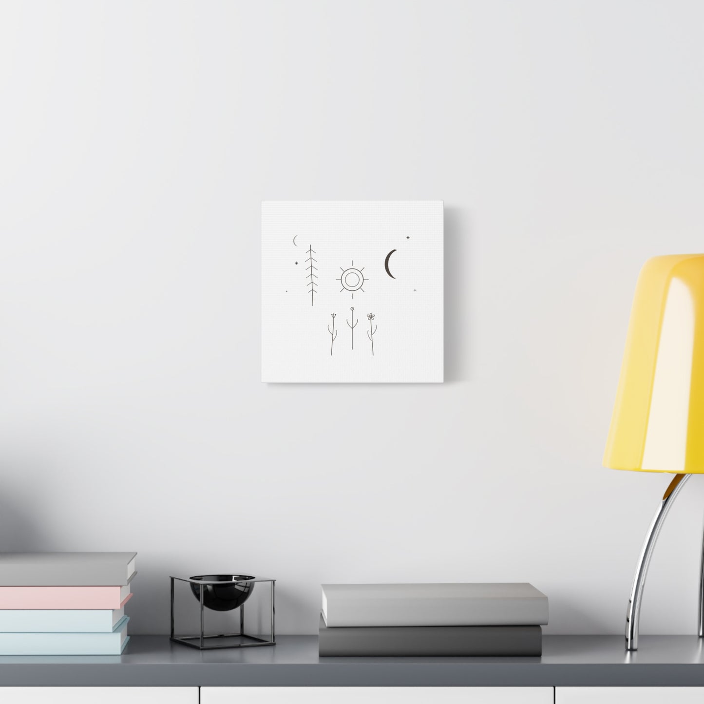 Minimal Sun Moon Botanical Canvas | Stretched Matte Wall Art