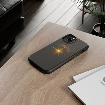 Tough Cases - Radiant Star Phone Case, Protective Black Shockproof Cover with Golden Light Design