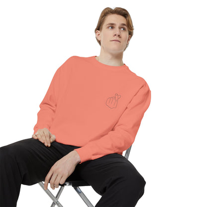 Minimalist Peace Hand Sweatshirt — Small Chest Line Art Crewneck