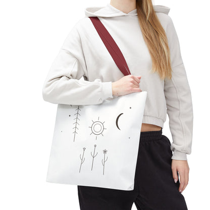 Minimal Moon and Sun Botanical Tote | Celestial Line Art Bag