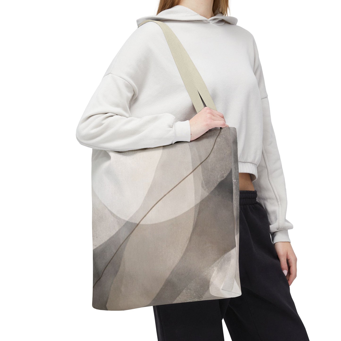 Neutral Abstract Watercolor Waves Tote Bag | All-Over Print