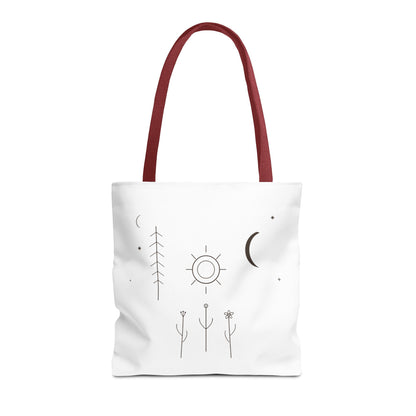 Minimal Moon and Sun Botanical Tote | Celestial Line Art Bag