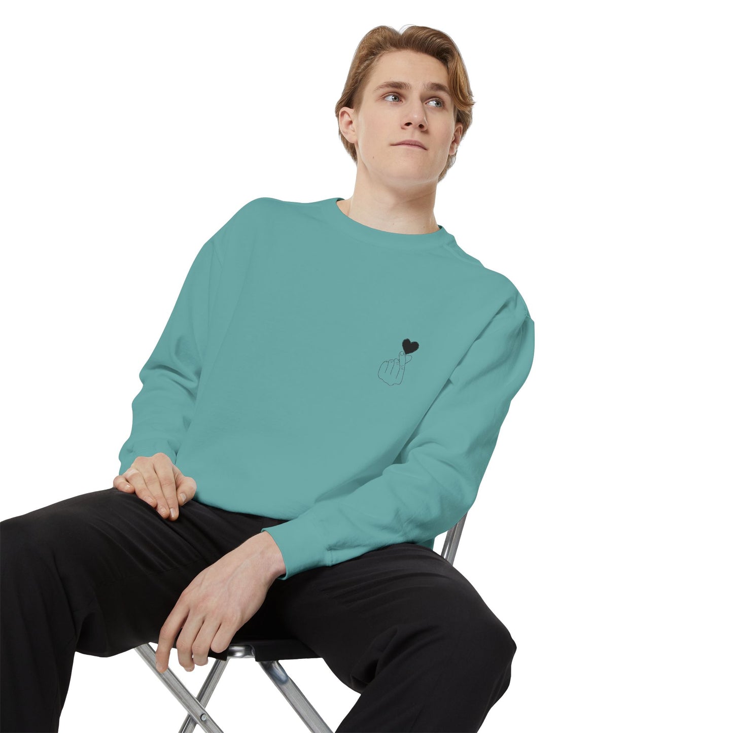 Unisex Garment-Dyed Sweatshirt with Heart Design - Cozy & Stylish