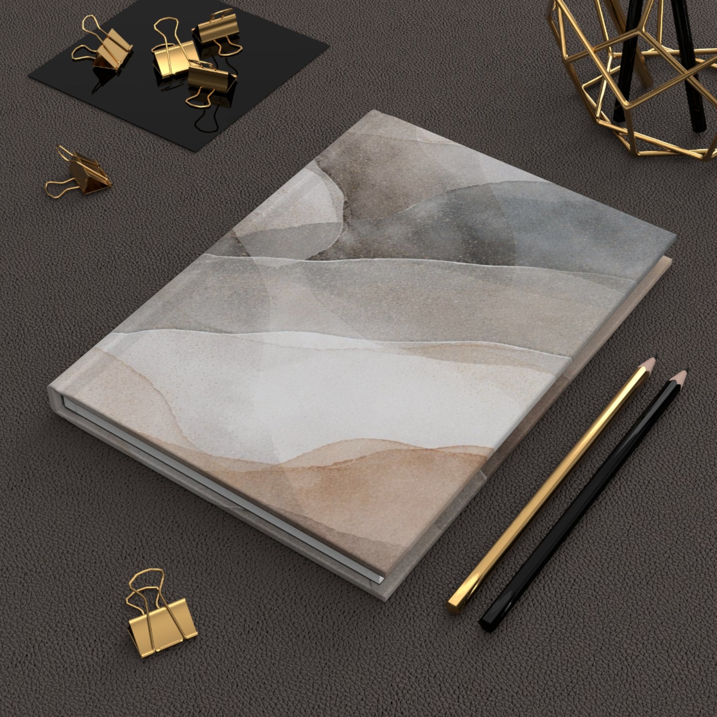 Neutral Watercolor Waves Hardcover Journal | Matte Abstract Landscape Notebook