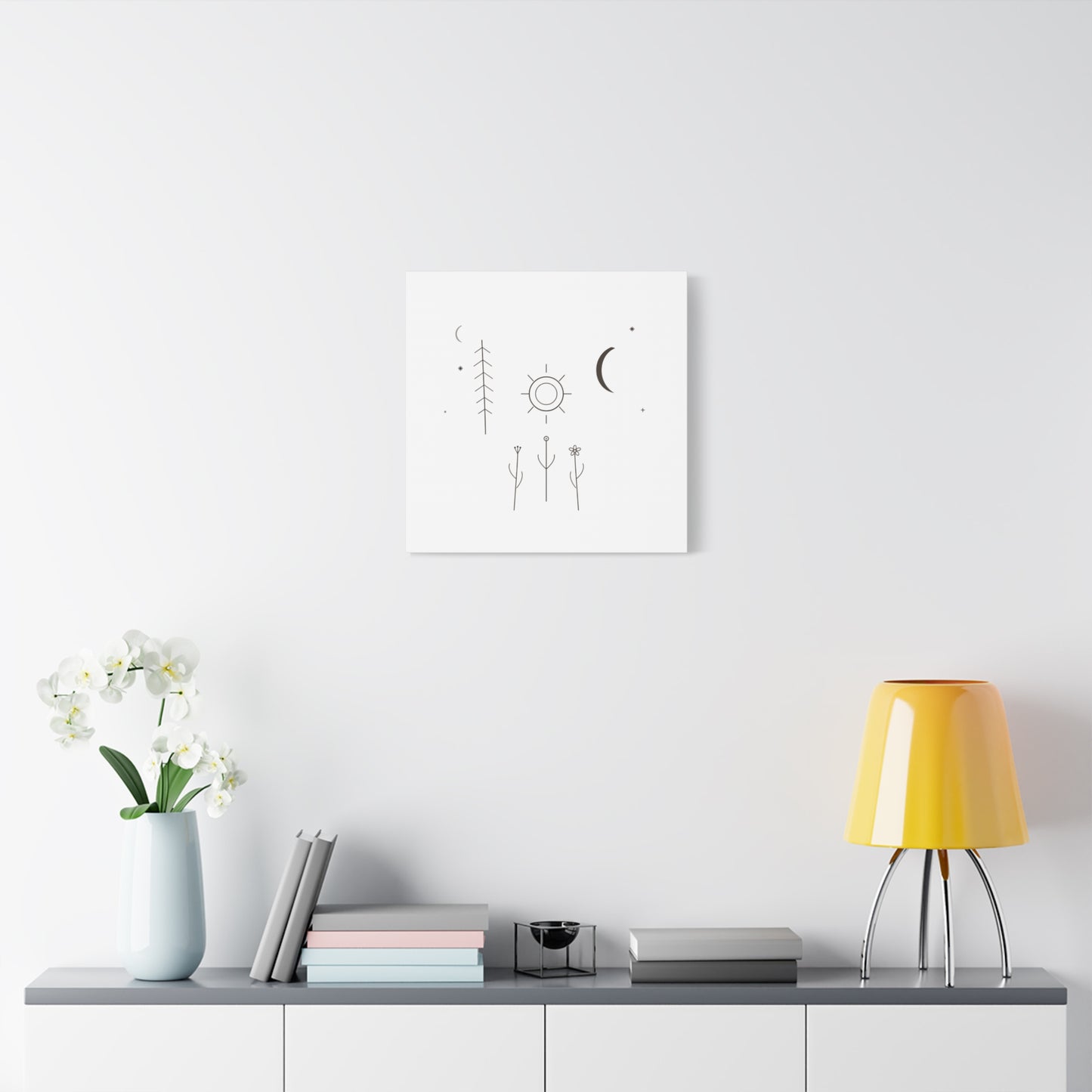 Minimal Sun Moon Botanical Canvas | Stretched Matte Wall Art
